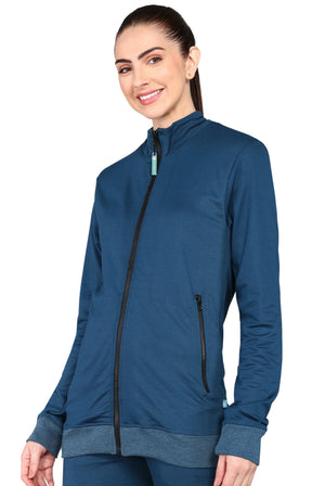 Banded Collar Teal Blue Scrub Jacket for Women - Supermedic