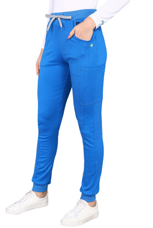 Flexible royal blue jogger scrub set for various healthcare roles.