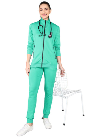 Women's Green Scrub Jacket Featuring Full Cover Zipper - Supermedic