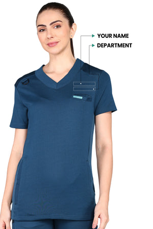 Convenient teal navy jogger scrub set for professional use.