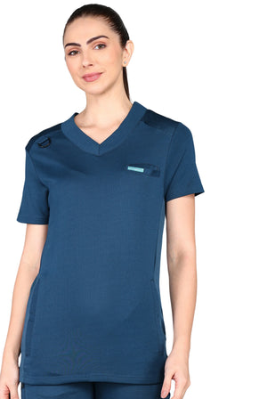 Women's Teal Navy Scrub Set - Stretchable Top & Regular Bottom