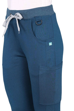 All-in-one teal navy jogger scrub set for healthcare