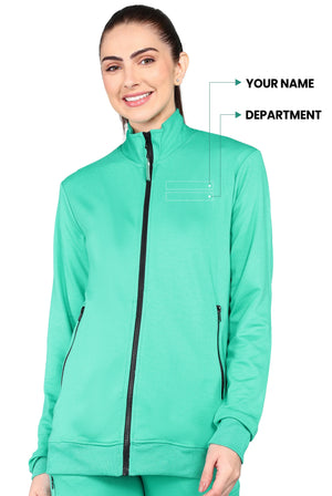 Classic Banded Collar Green Scrub Jacket for Women - Supermedic