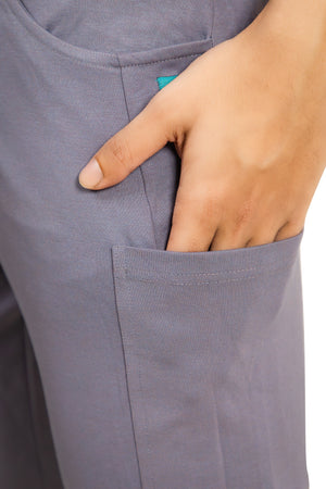 Stylish grey jogger scrub set designed for seamless functionality