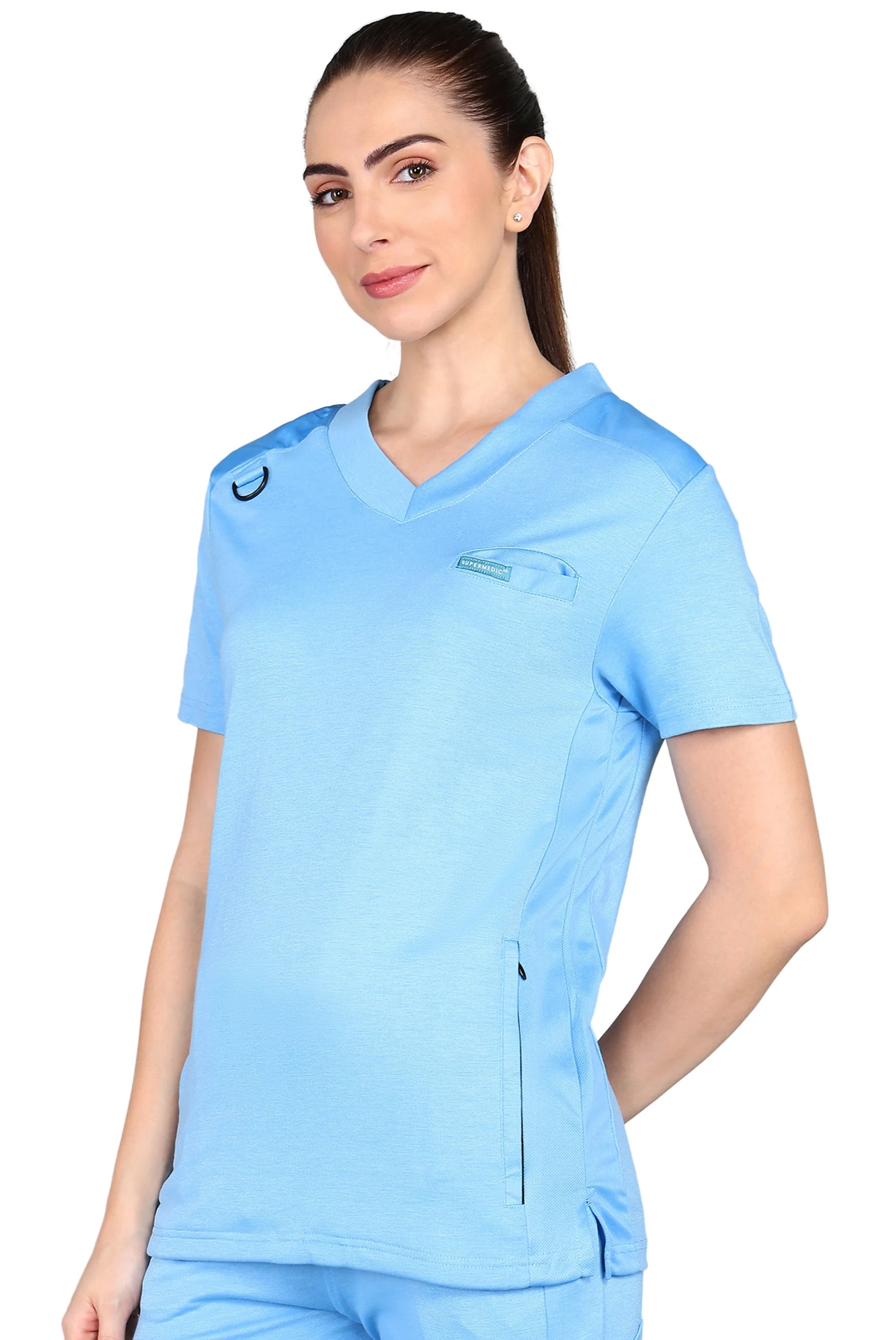 4-Way Stretchable Women's Sky Blue Top & Jogger Bottom Scrub Set