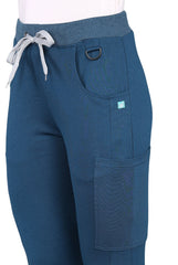 4-Way Stretchable Women's Teal-Navy Top & Standard Bottom Scrub Set