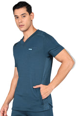 Men Teal-Navy Top & Jogger Bottom Scrub Set