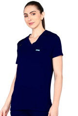 4-Way Stretchable Women's True Navy Top & Jogger Bottom Scrub Set