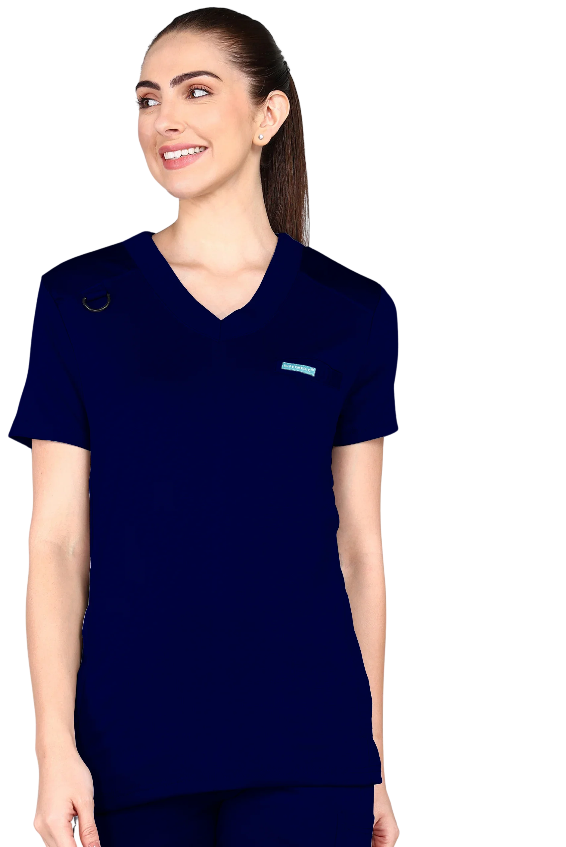 4-Way Stretchable Women's True Navy Top & Standard Bottom Scrub Set