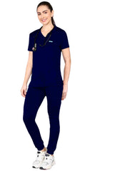 4-Way Stretchable Women's True Navy Top & Jogger Bottom Scrub Set