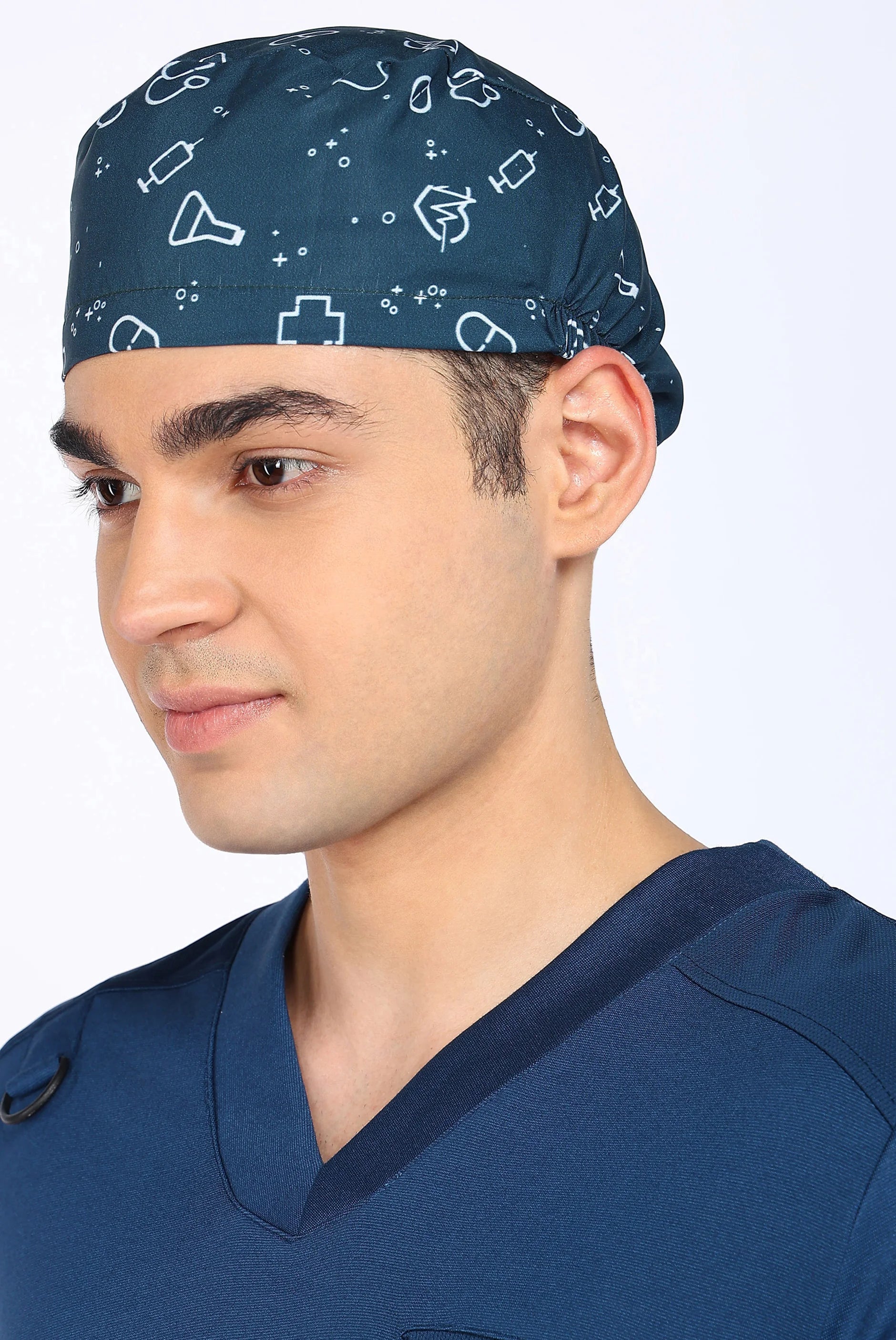 Teal Navy Scrub Printed Cap for Men
