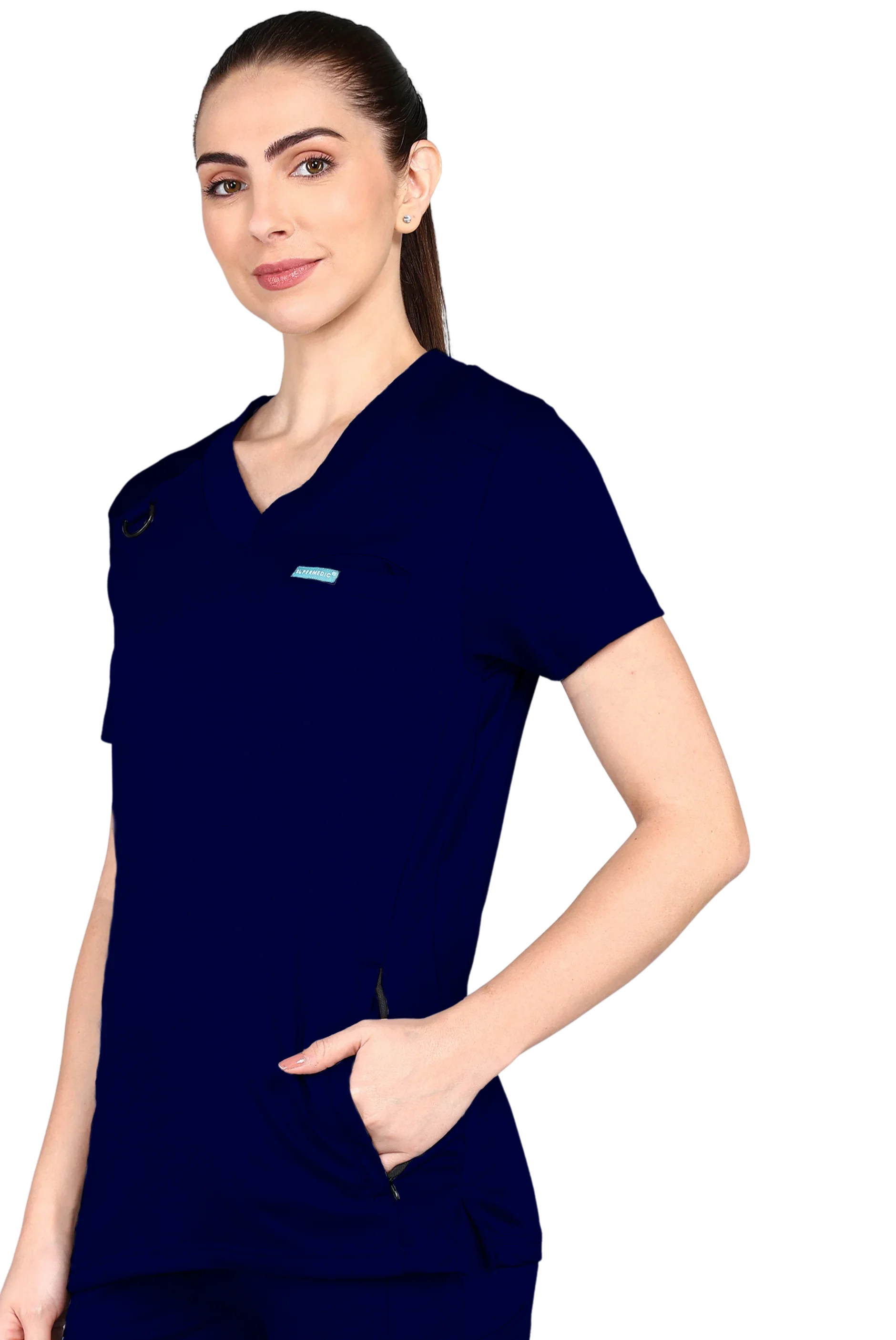 4-Way Stretchable Women's True Navy Top & Standard Bottom Scrub Set