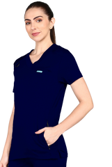 4-Way Stretchable Women's True Navy Top & Jogger Bottom Scrub Set