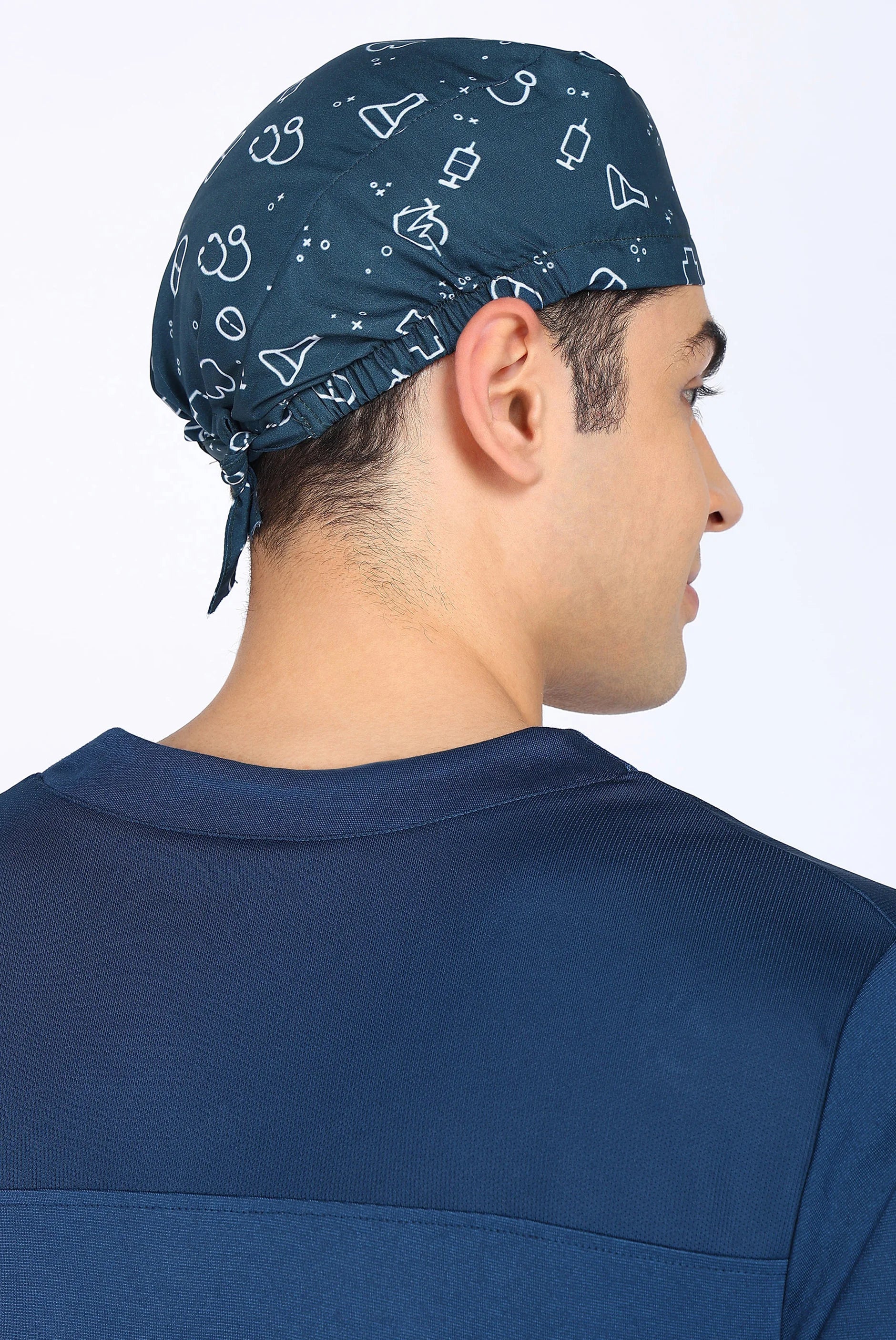 Teal Navy Scrub Printed Cap For Men