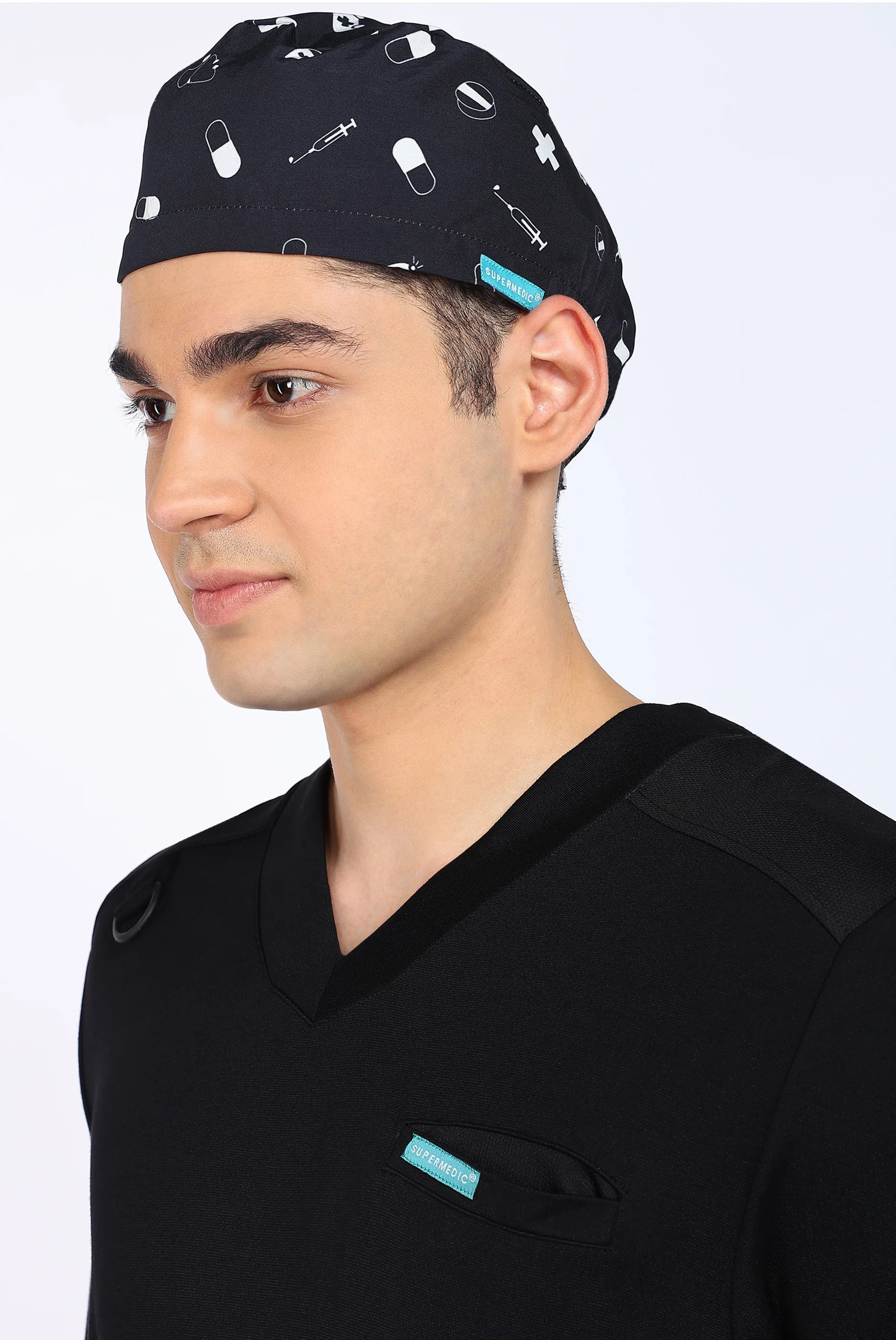 Black Scrub Printed Cap for Men