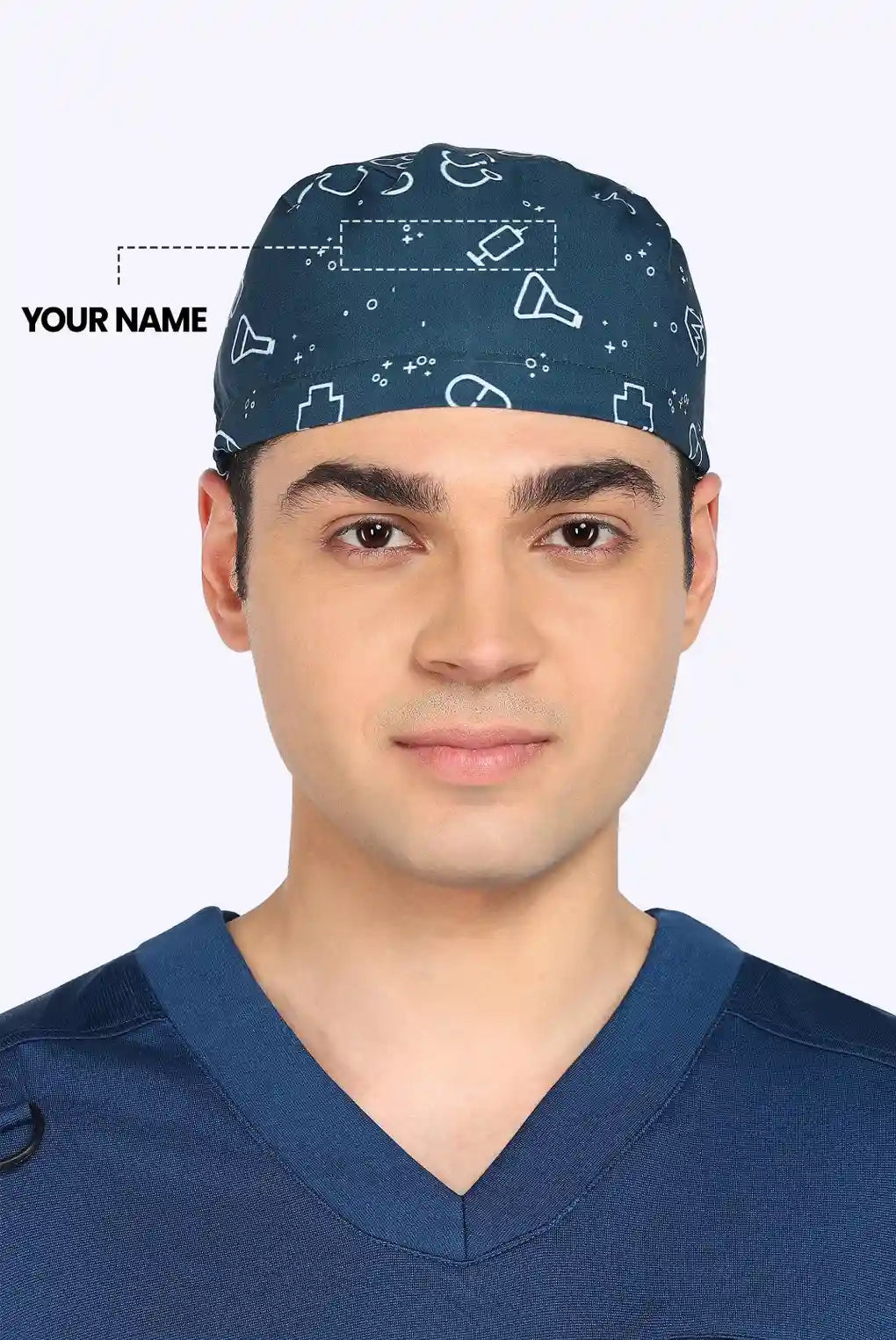 Teal Navy Scrub Printed Cap For Men