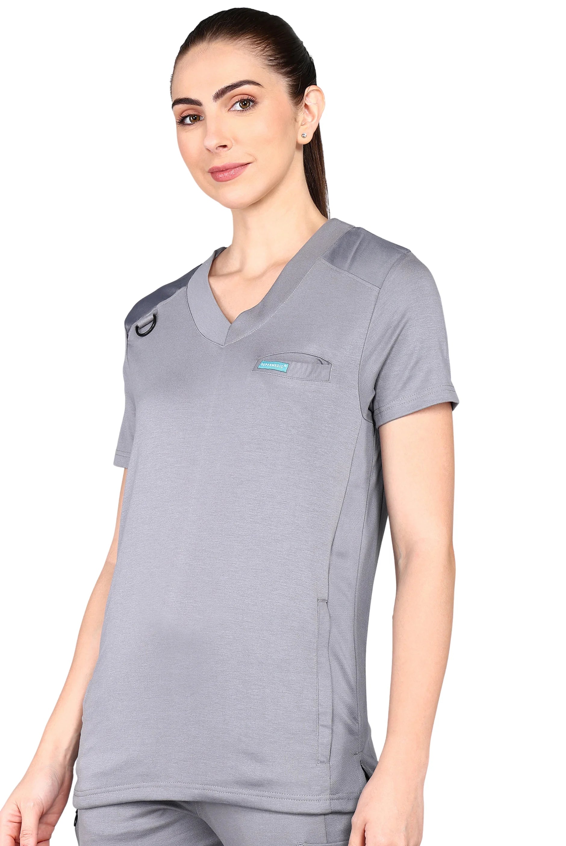 4-Way Stretchable Women's Grey Top & Standard Bottom Scrub Set
