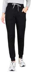 Black Turtle Neck Scrub Jogger Set for Women with 4-Way Stretch