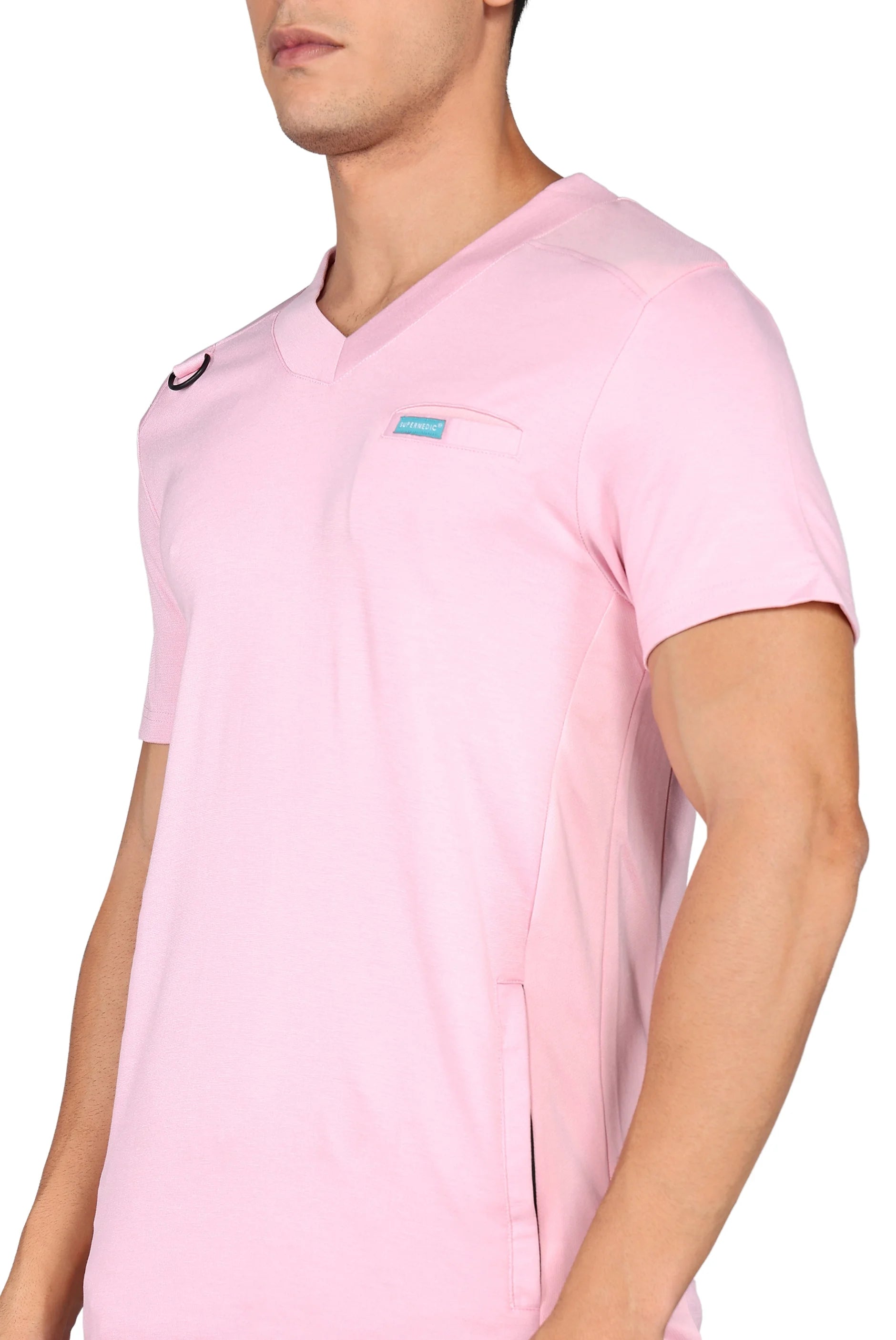 4-Way Stretchable Men's Pink Top & Jogger Bottom Scrub Set