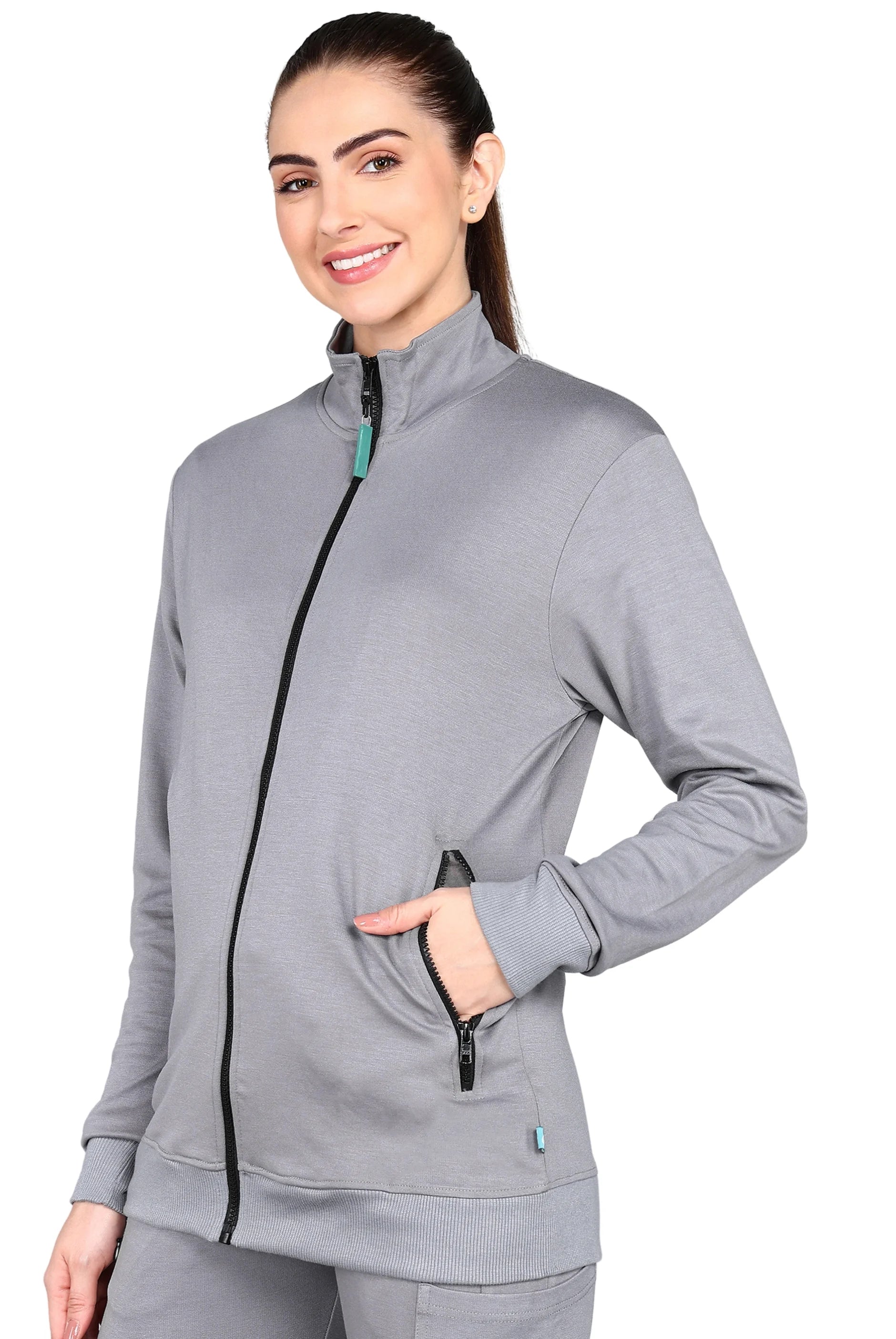 Women's Grey Scrub Jacket with Banded Collar - Supermedic