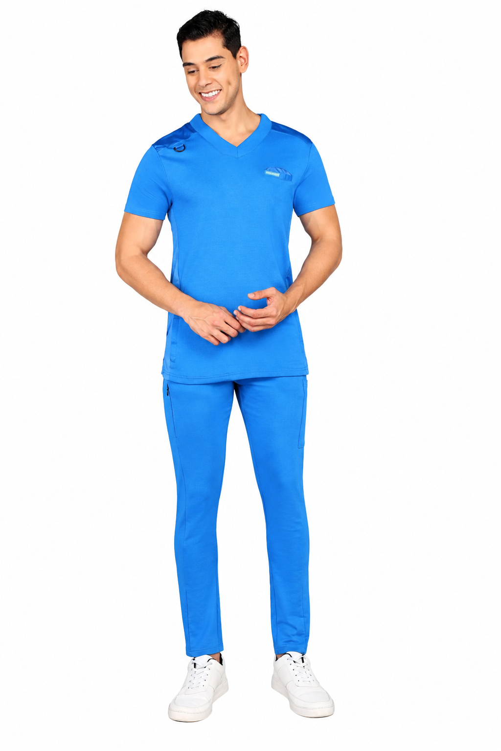 4-Way Stretchable Men's Royal Blue Top & Standard Bottom Scrub Set
