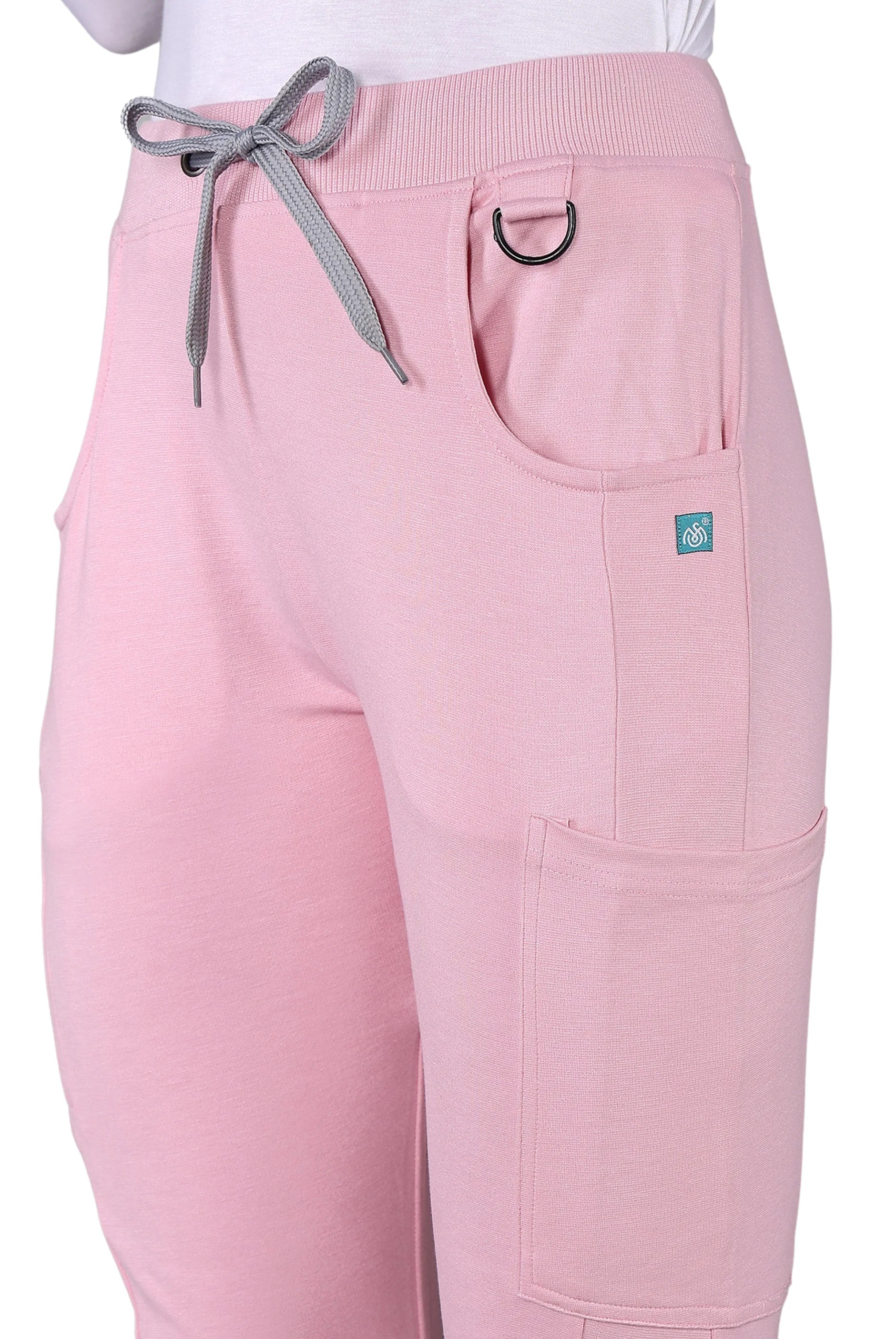 Pink Scrub Set featuring jogger-style pants and stretch top