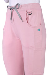 Pink Scrub Set featuring jogger-style pants and stretch top