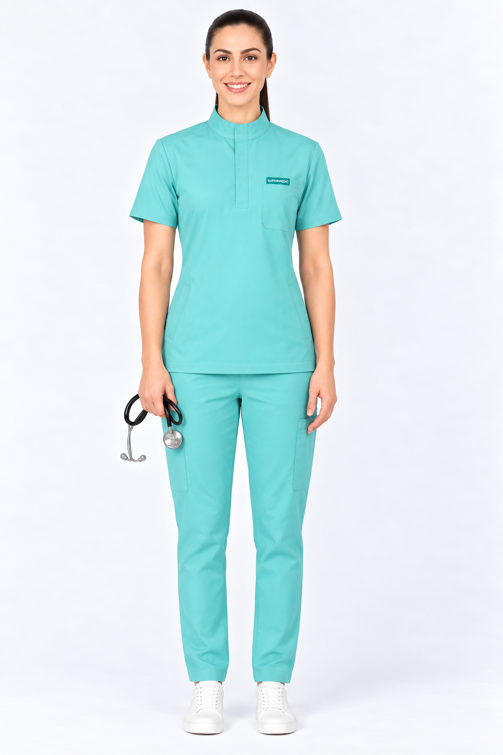 Blue Walden Monk Collar Scrub Set - Women