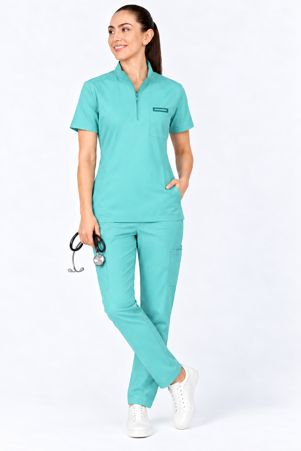 Blue Walden Monk Collar Scrub Set - Women