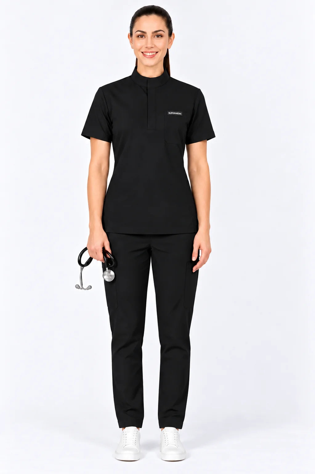 Black Walden Monk Collar Scrub Set - Women