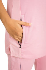 Pink Jogger Scrub Set with stretch top and relaxed-fit pants