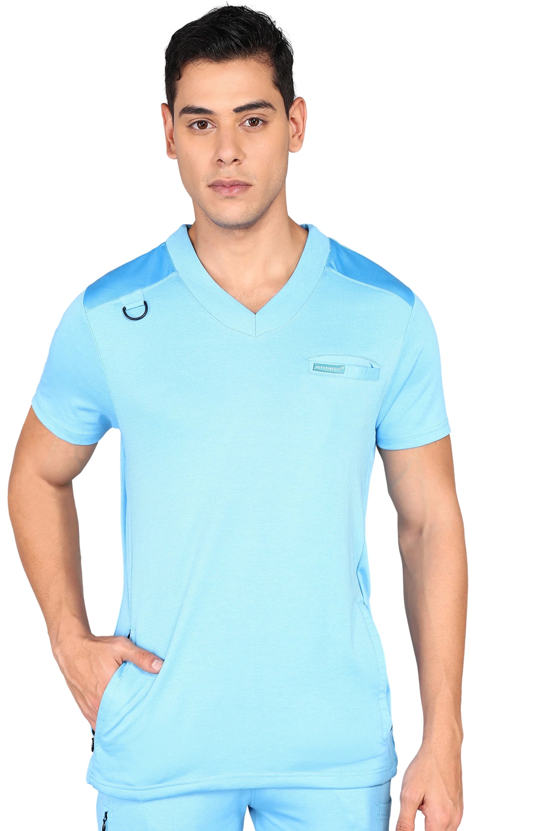 Durable Sky Blue Scrubs - Flexible Top & Standard Fit Pants