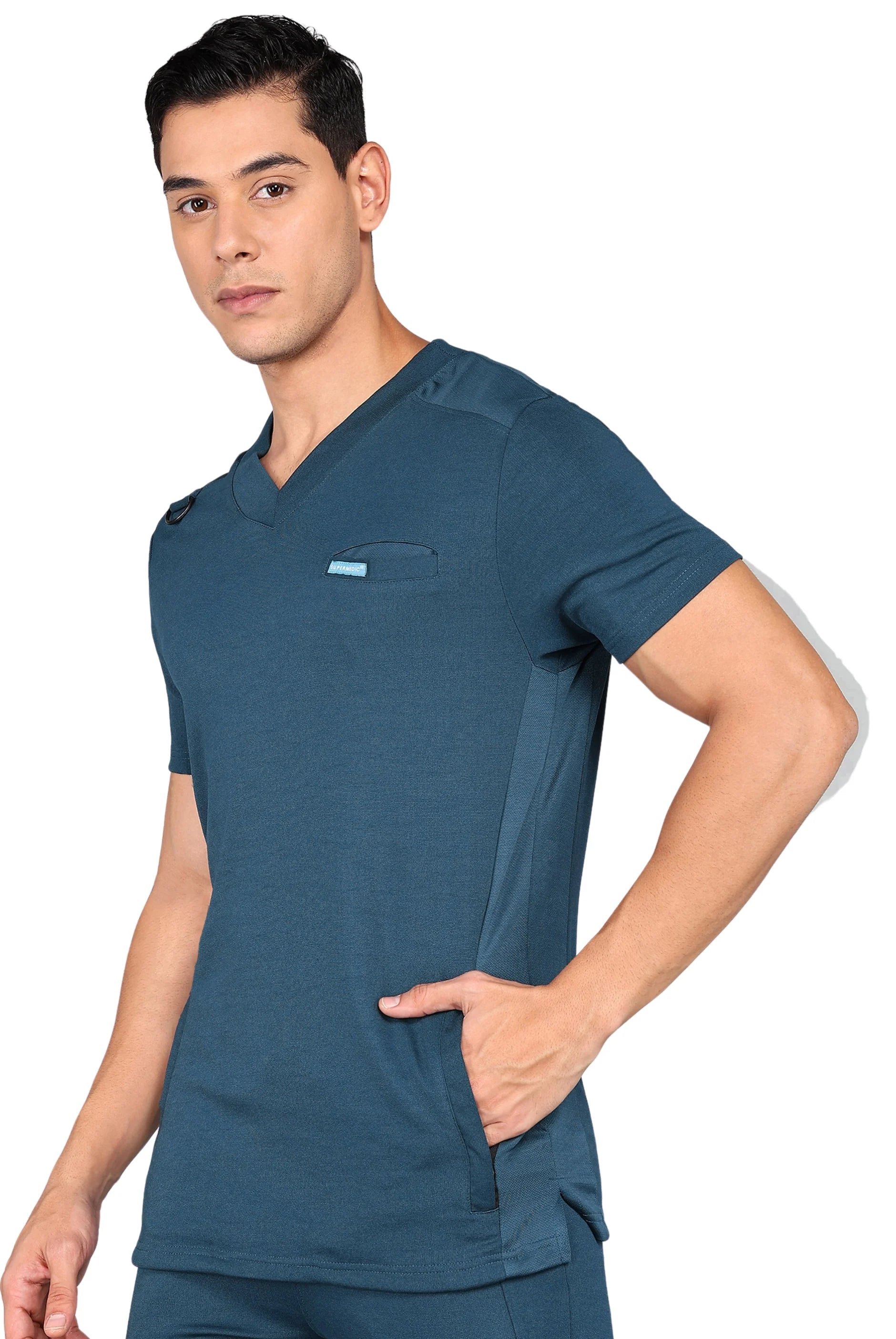 Versatile Teal Navy Men's Scrub Set - Stretchable Top & Standard Bottom - Supermedic