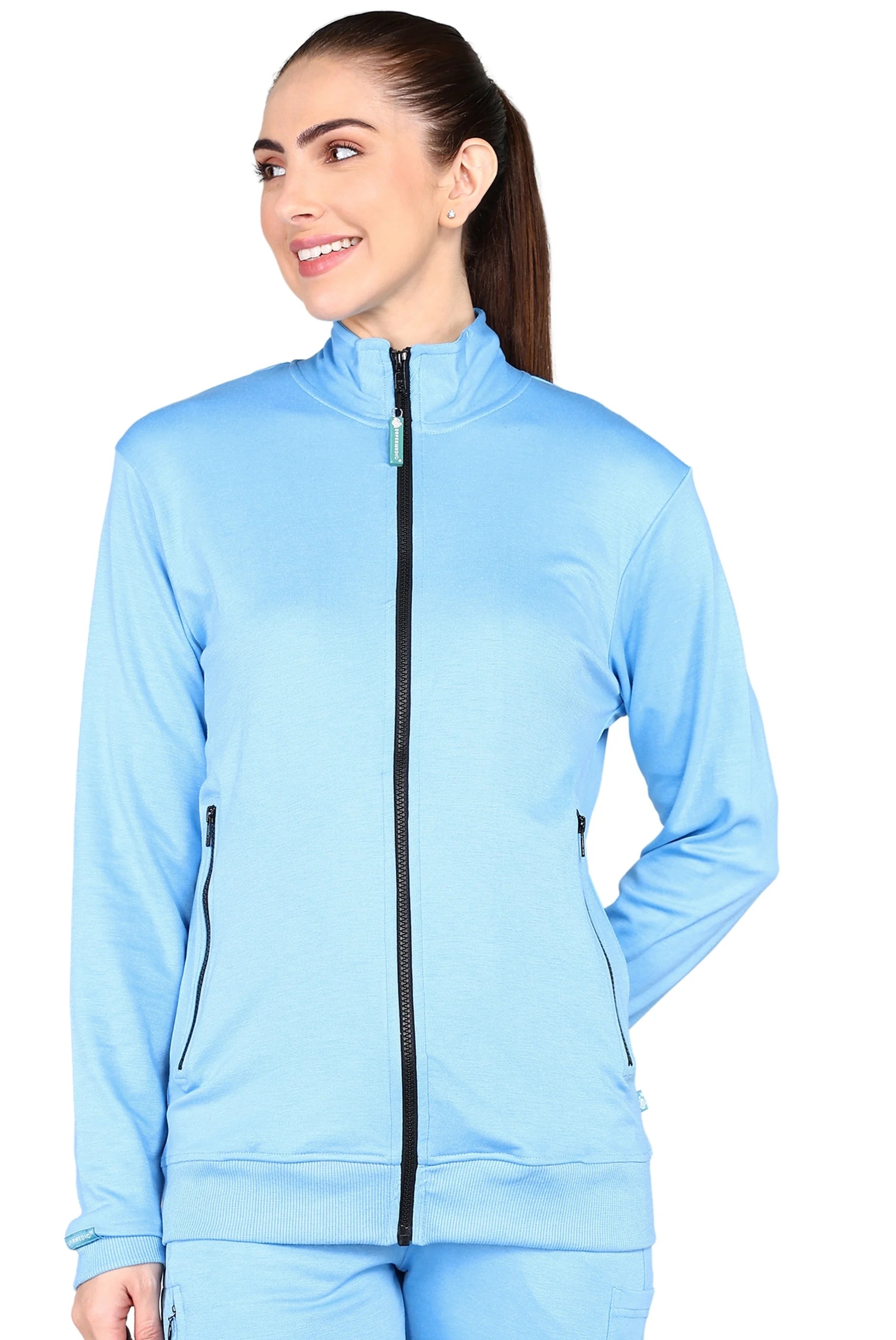 Women's Sky Blue Scrub Jacket with Full Cover Zipper - Supermedic