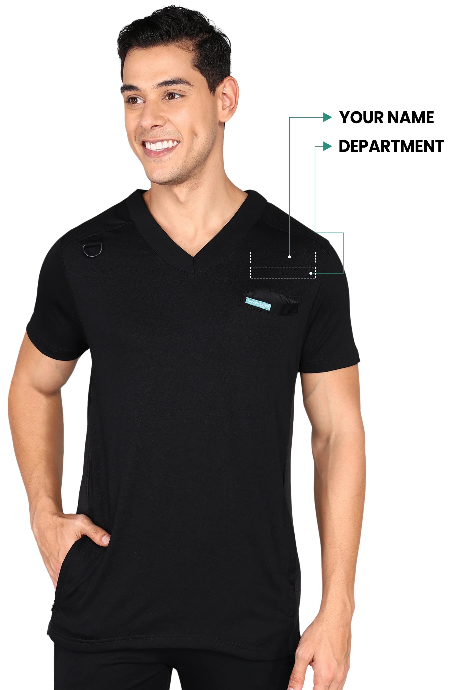 Stretchable Black Scrub Set for Men - Regular Fit Bottom - Supermedic