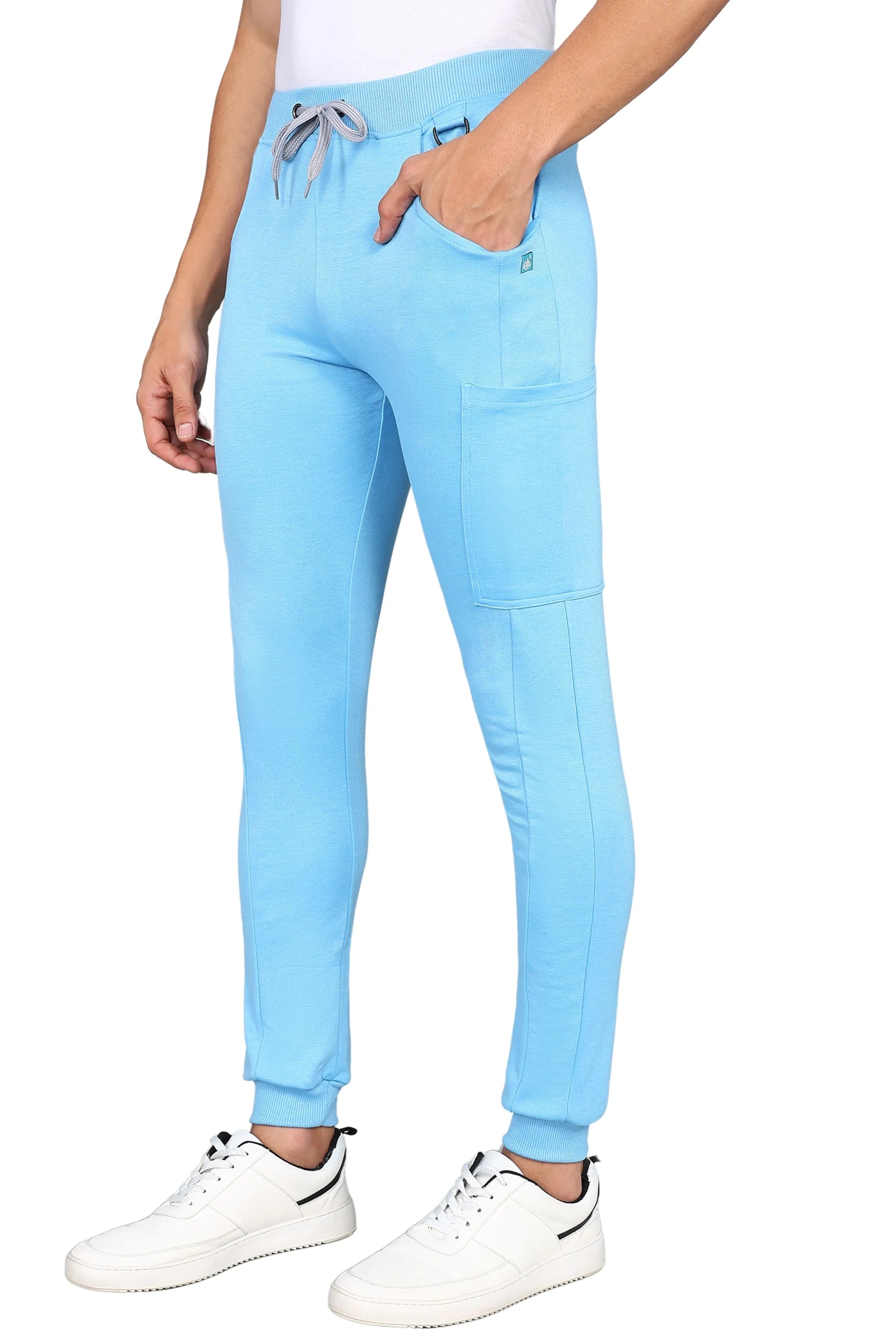 Men’s Sky Blue Medical Scrubs - Stretchy Top & Relaxed Fit Pants