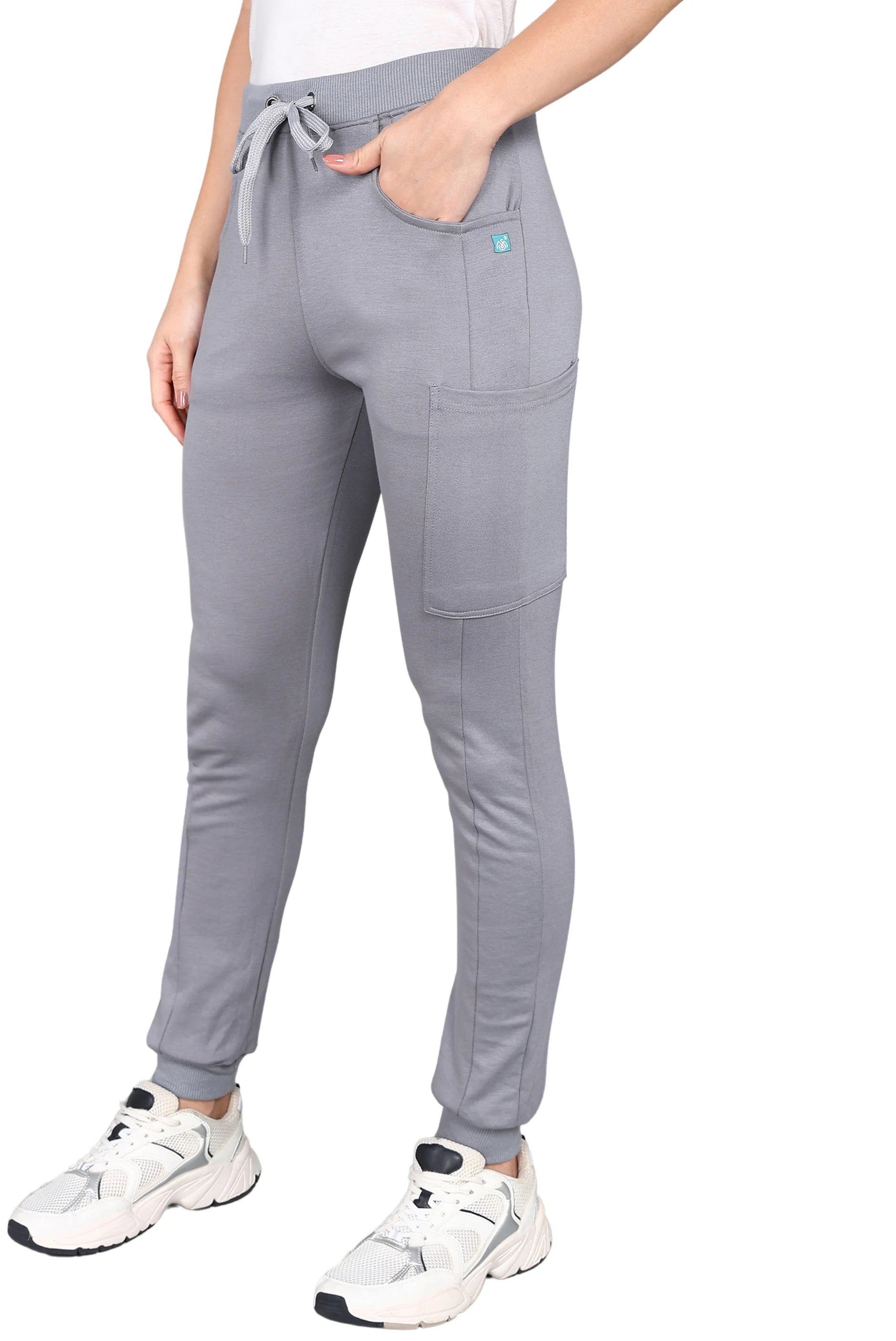 Comfort-driven grey jogger scrub set with easy-access pockets.