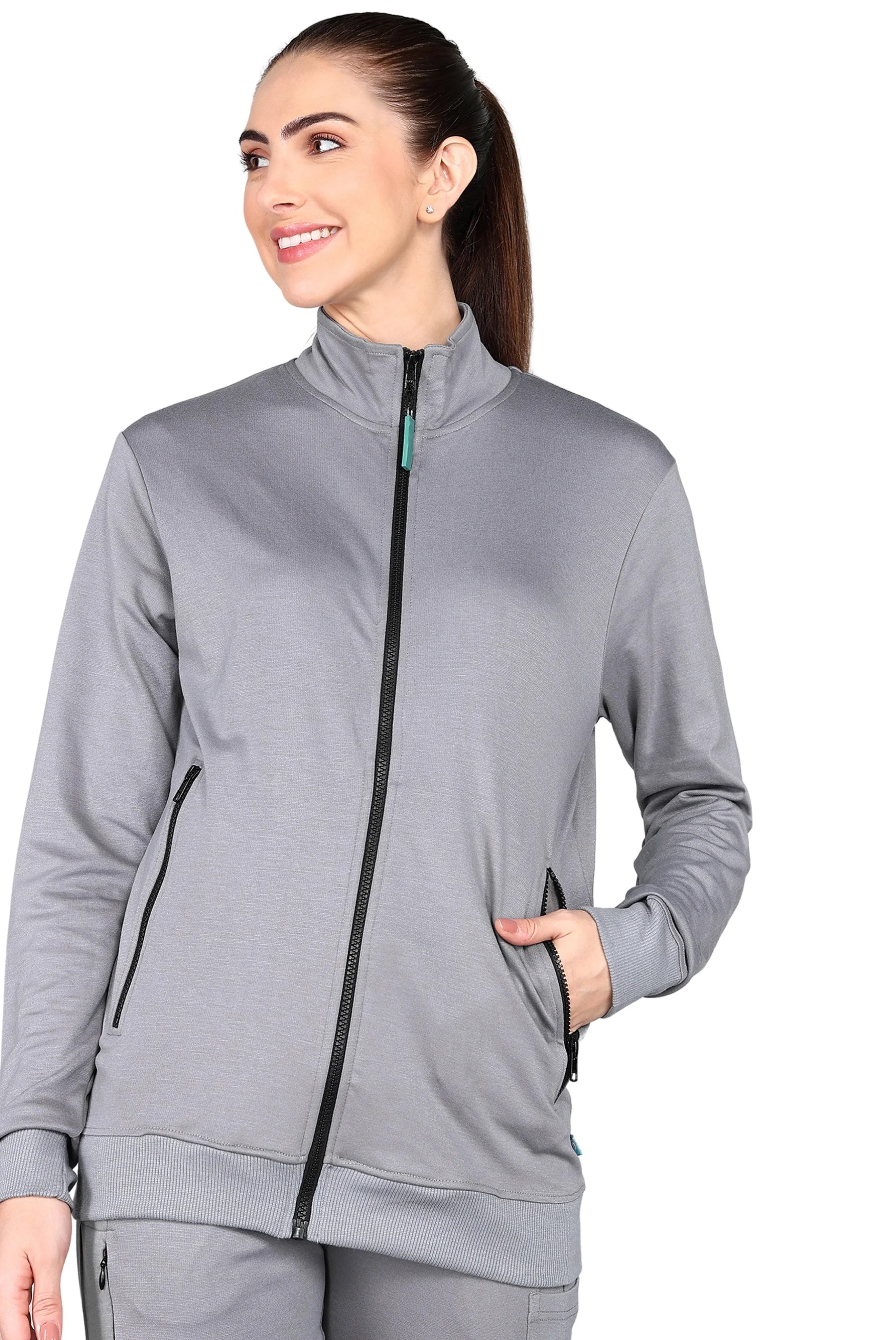 Women's Grey Scrub Jacket Featuring Full Cover Zipper - Supermedic