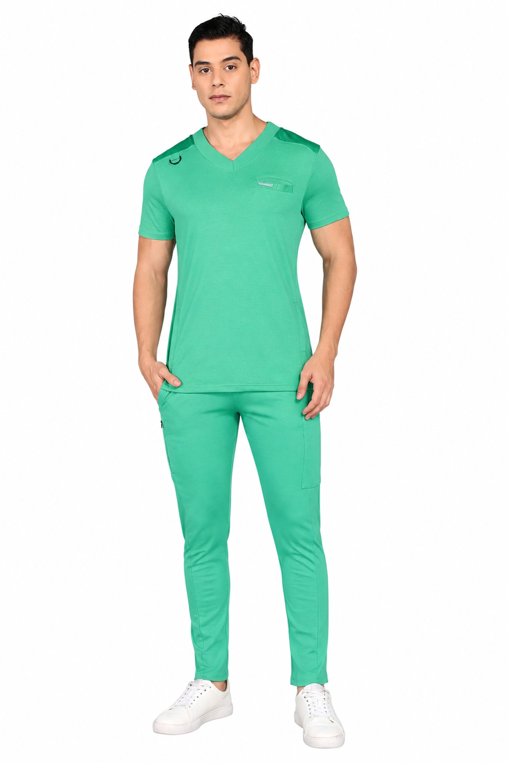 4-Way Stretchable Men's Green Top & Standard Bottom Scrub Set