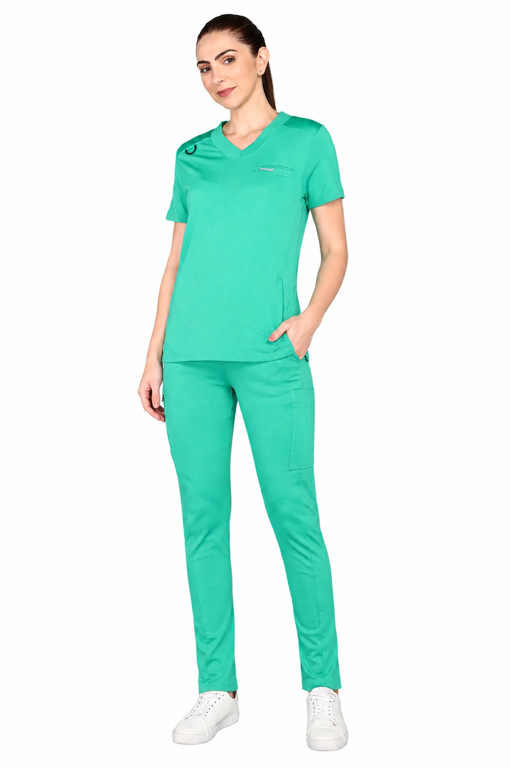 4-Way Stretchable Women's Green Top & Standard Bottom Scrub Set