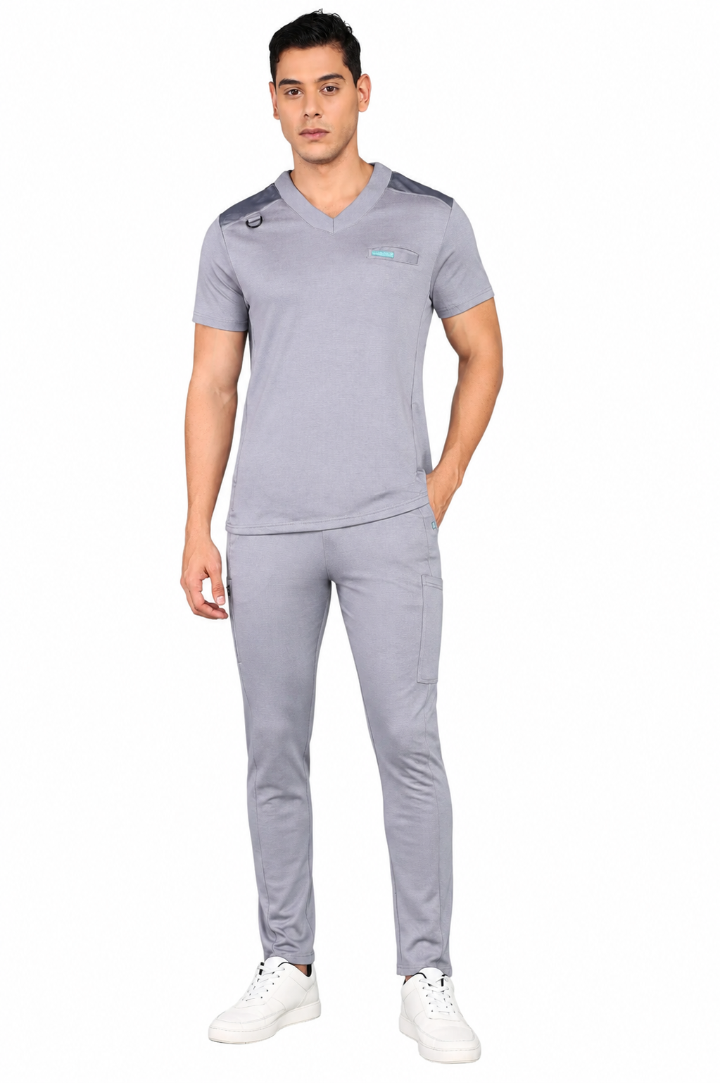 4-Way Stretchable Men's Grey Top & Standard Bottom Scrub Set