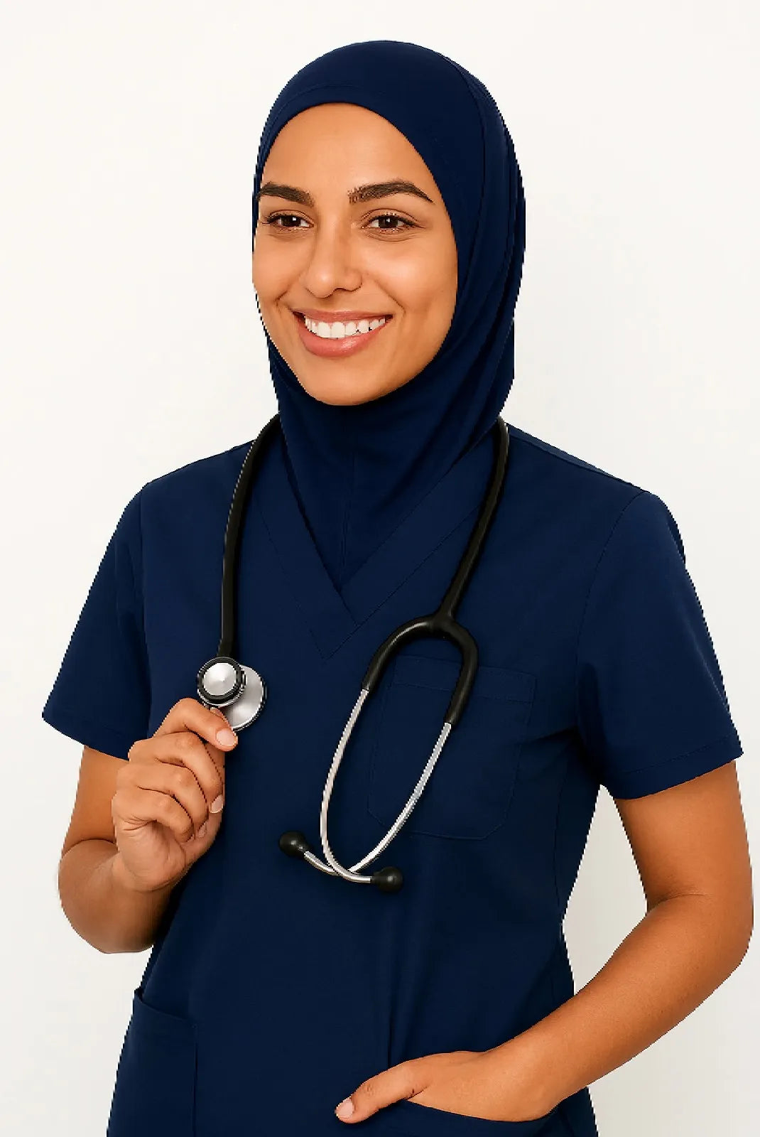 Navy Blue Scrub Hijab with Stethoscope Slit For Women