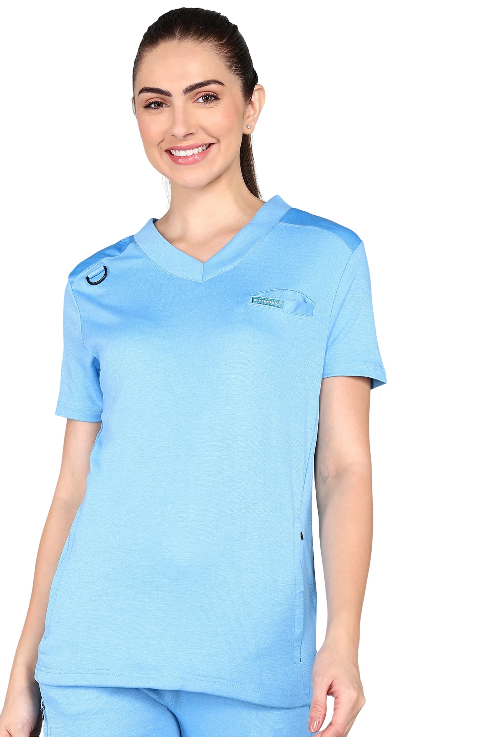 Royal Blue Jogger Scrub Set with stretch top and relaxed-fit pants.