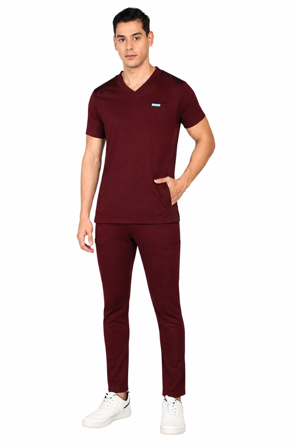 4-Way Stretchable Men's Maroon Top & Standard Bottom Scrub Set