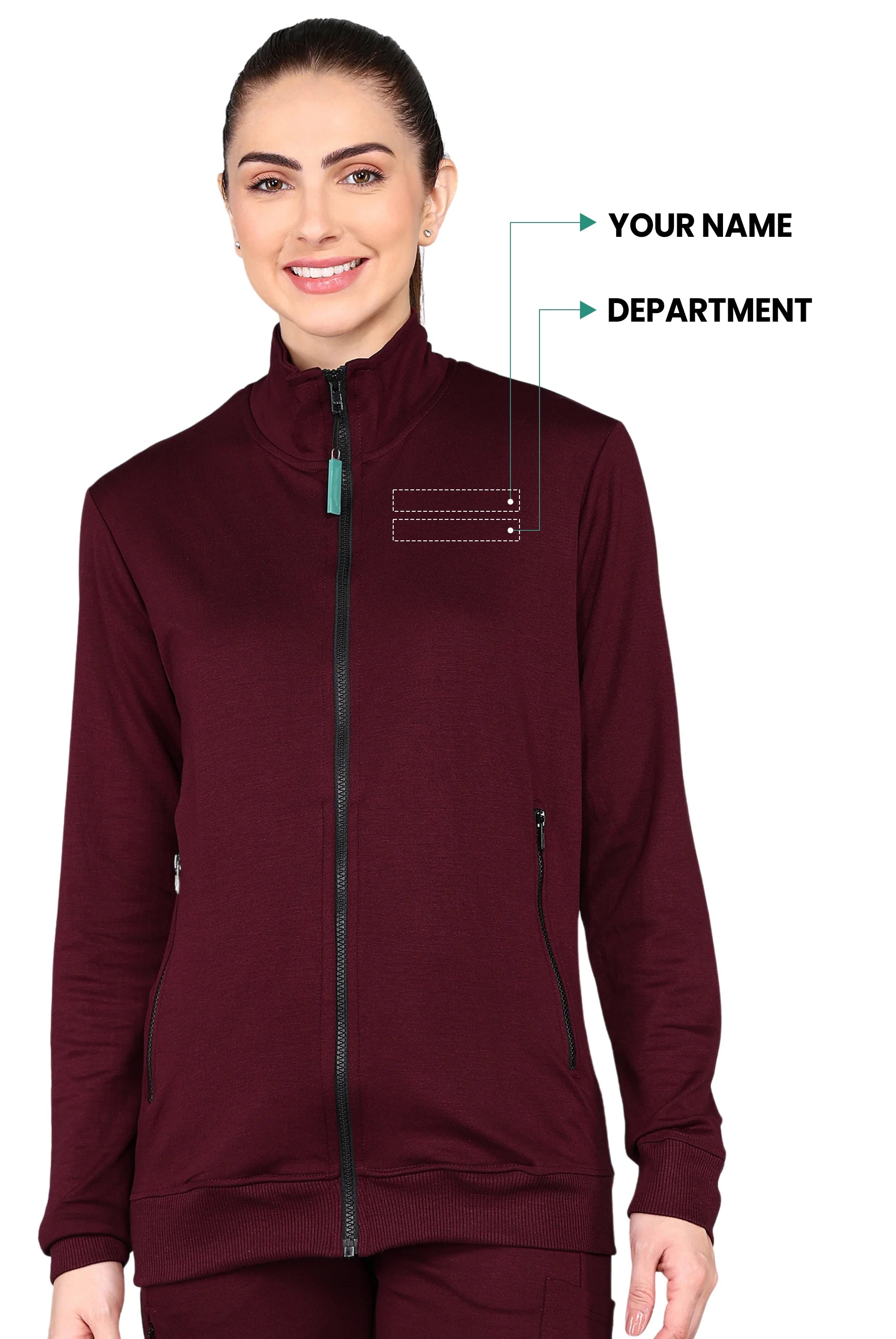 Women's Maroon Scrub Jackets with Custom Embroidery & Secure Pockets - Supermedic