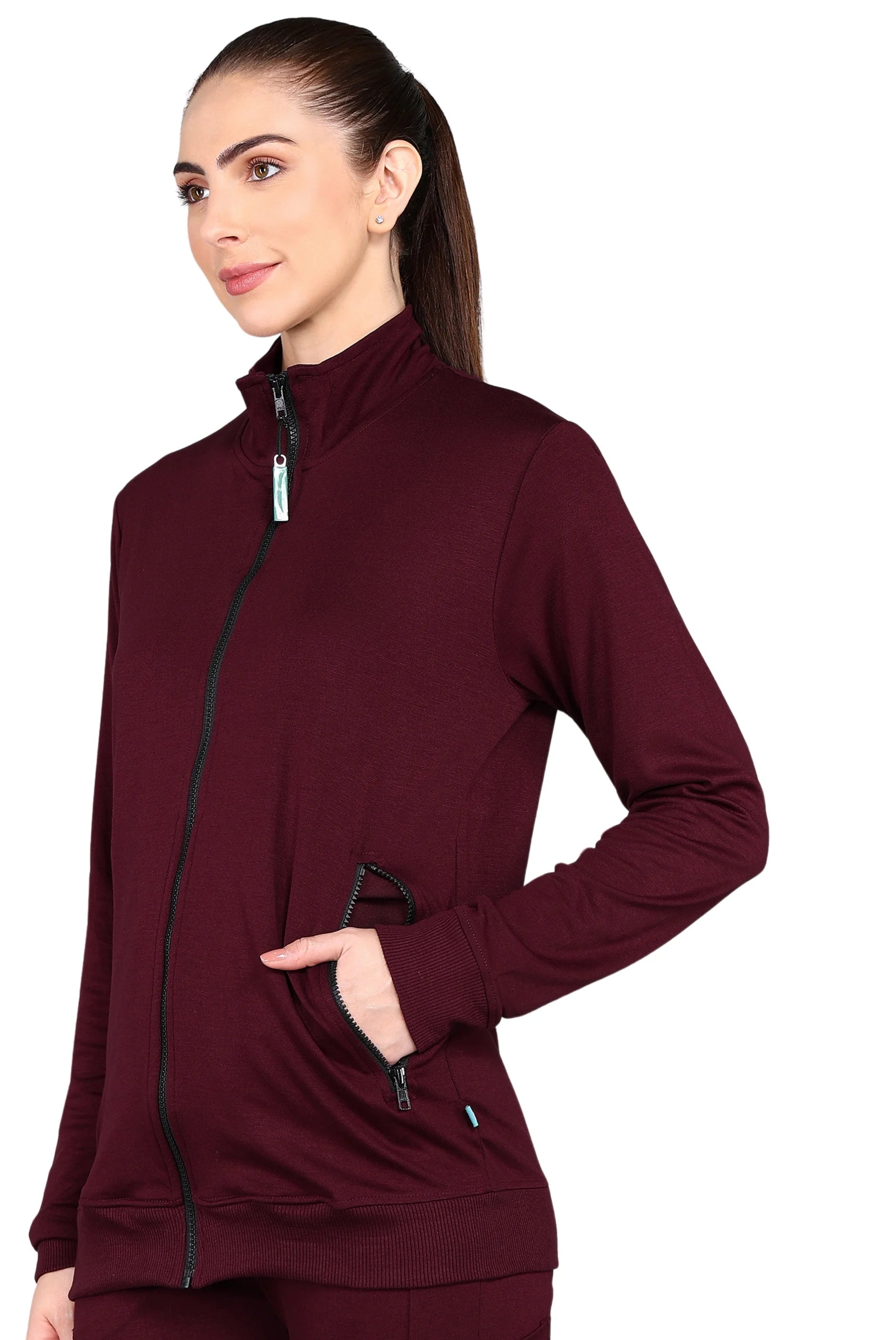 Maroon Scrub Jacket for Women with Full Cover Zipper - Supermedic