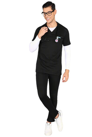 Stretchable Black Men's Scrub Set - Top and Standard Bottom - Supermedic