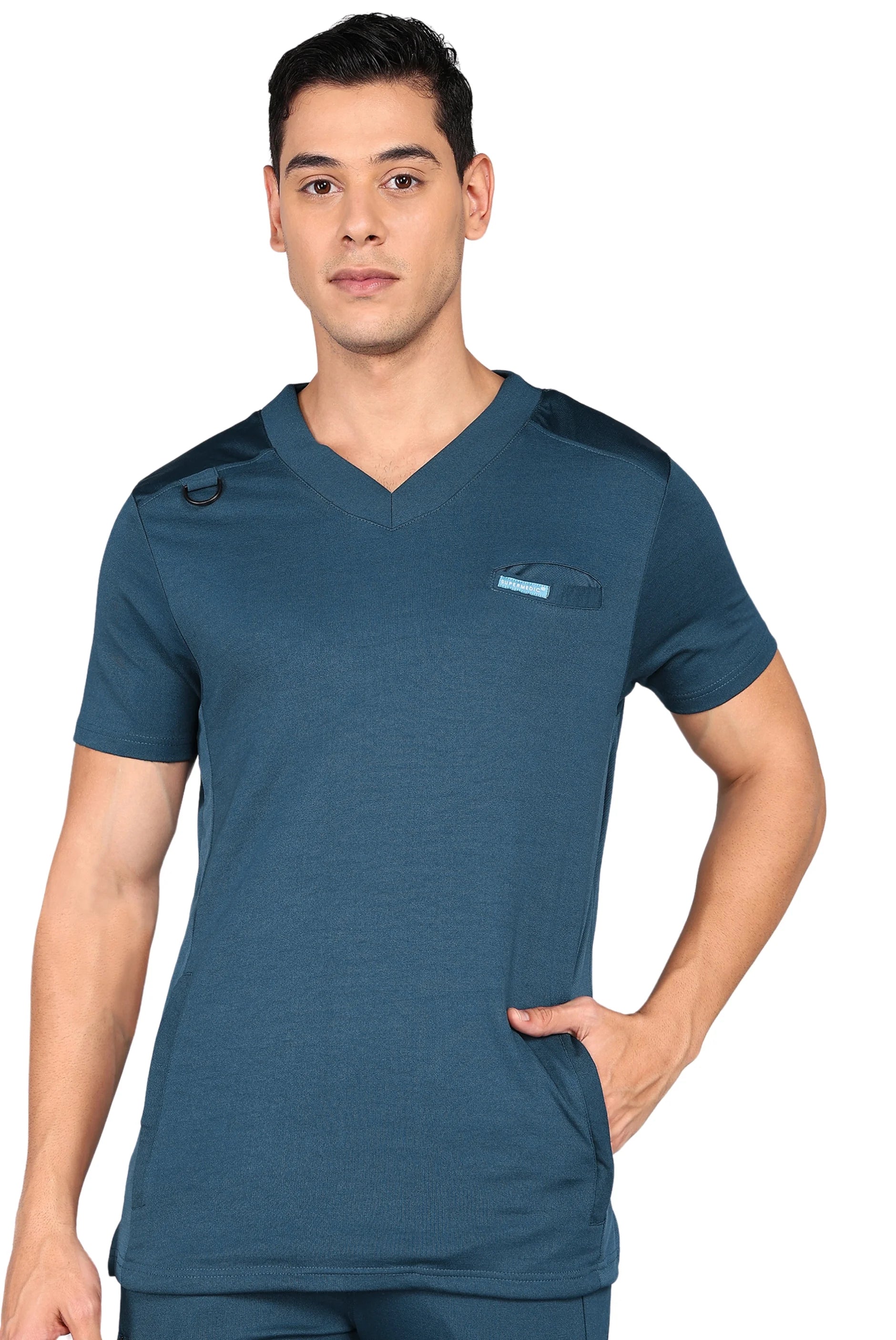 Men’s Teal Navy Scrub Set - Stretchable Top & Regular Fit Bottom - Supermedic