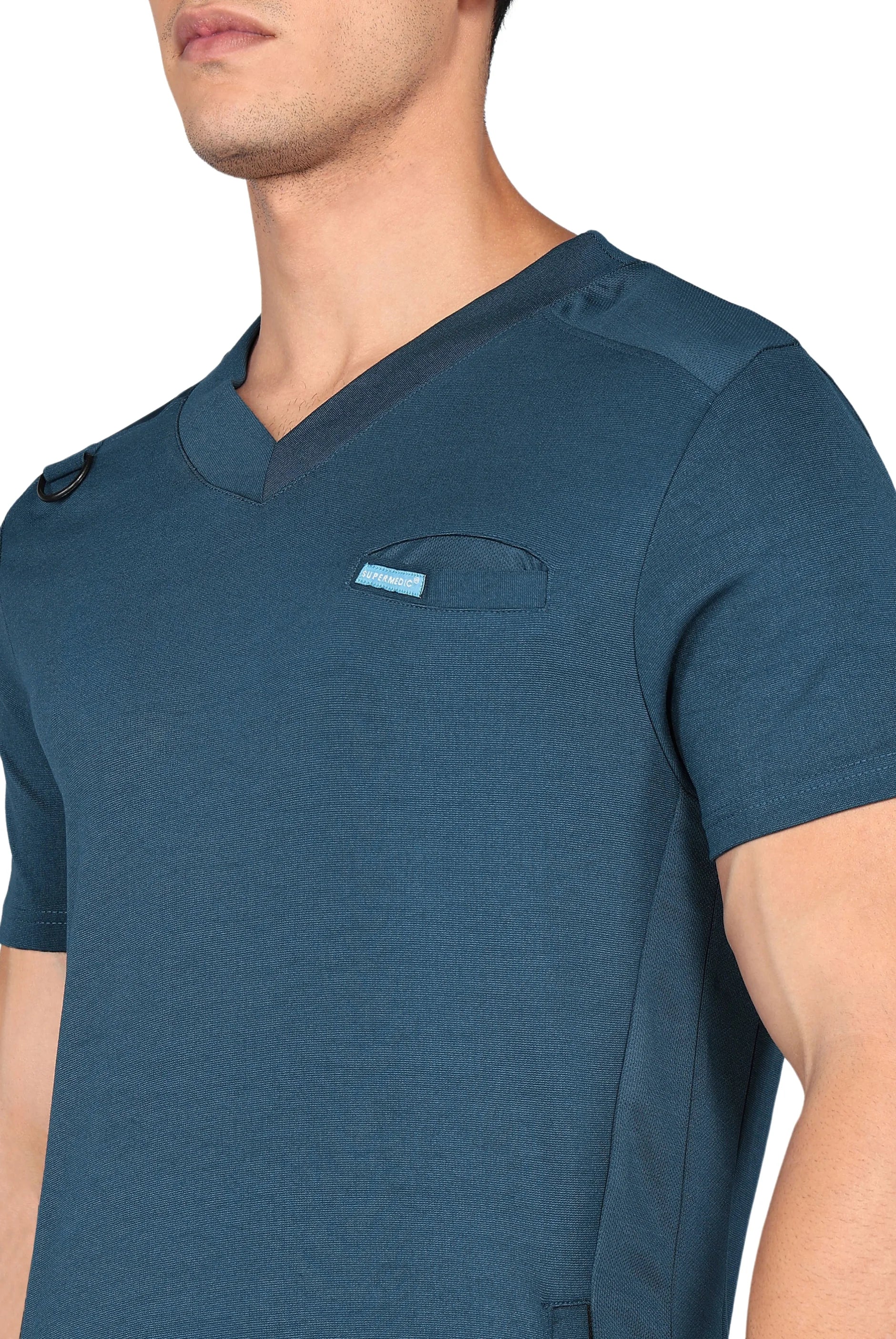 Comfortable Teal Navy Scrubs for Men - Flexible Top & Regular Bottom - Supermedic