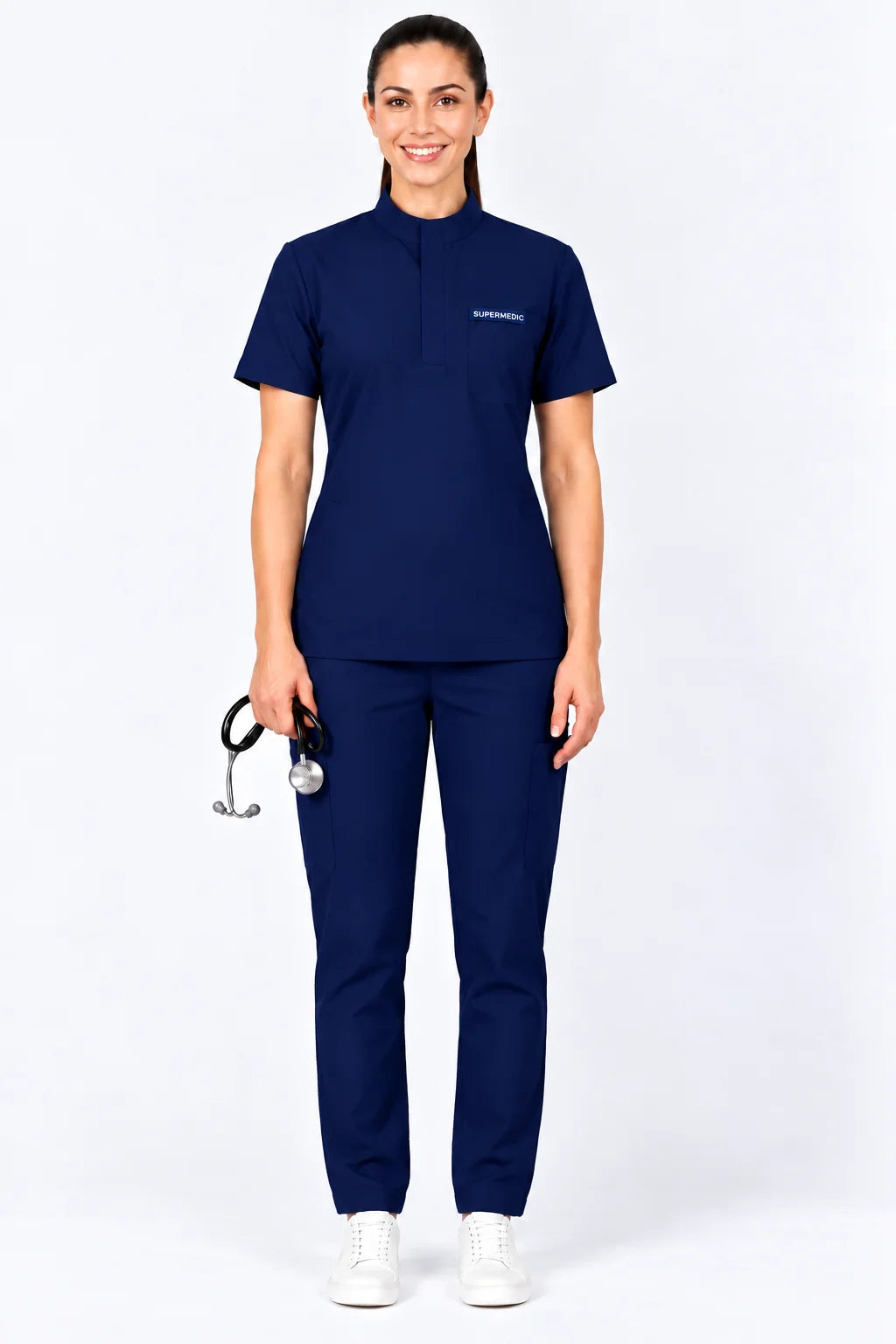 True Navy Walden Monk Collar Scrub Set - Women